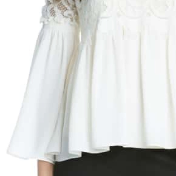 Cream Ruffle Hem Lace Top - Picture 2 of 5